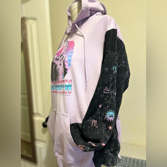 Upcycled Halloween Michael Myers hoodie with zodiac sleeve - Picture 2 of 4